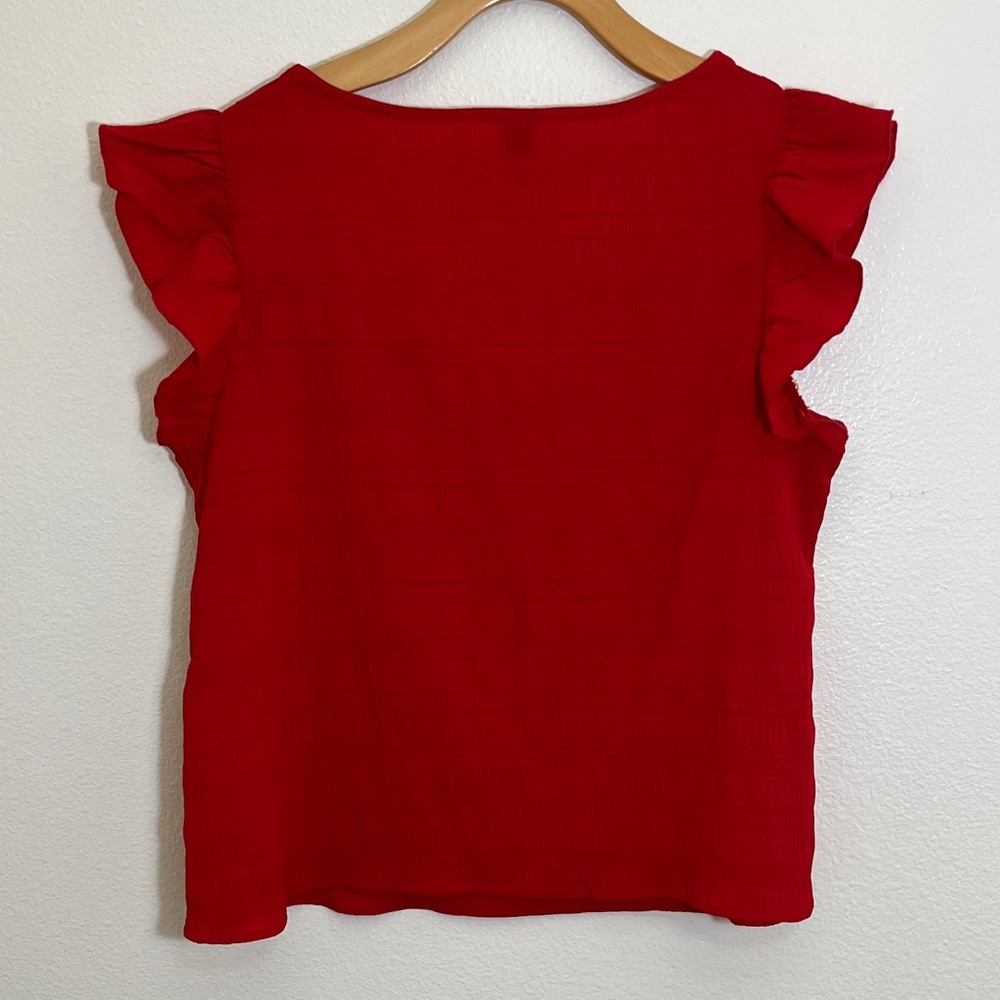 Shein Vibrant Red Ruffle Office Holiday Blouse - Picture 6 of 8